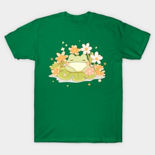 Joyful Summer Kawaii Baby Frog On A Water Lily T-Shirt